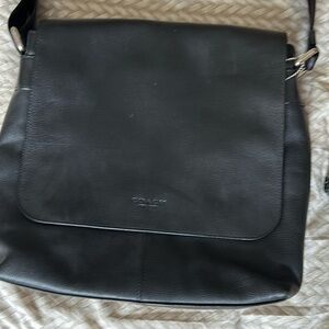 Black leather coach messenger bag
